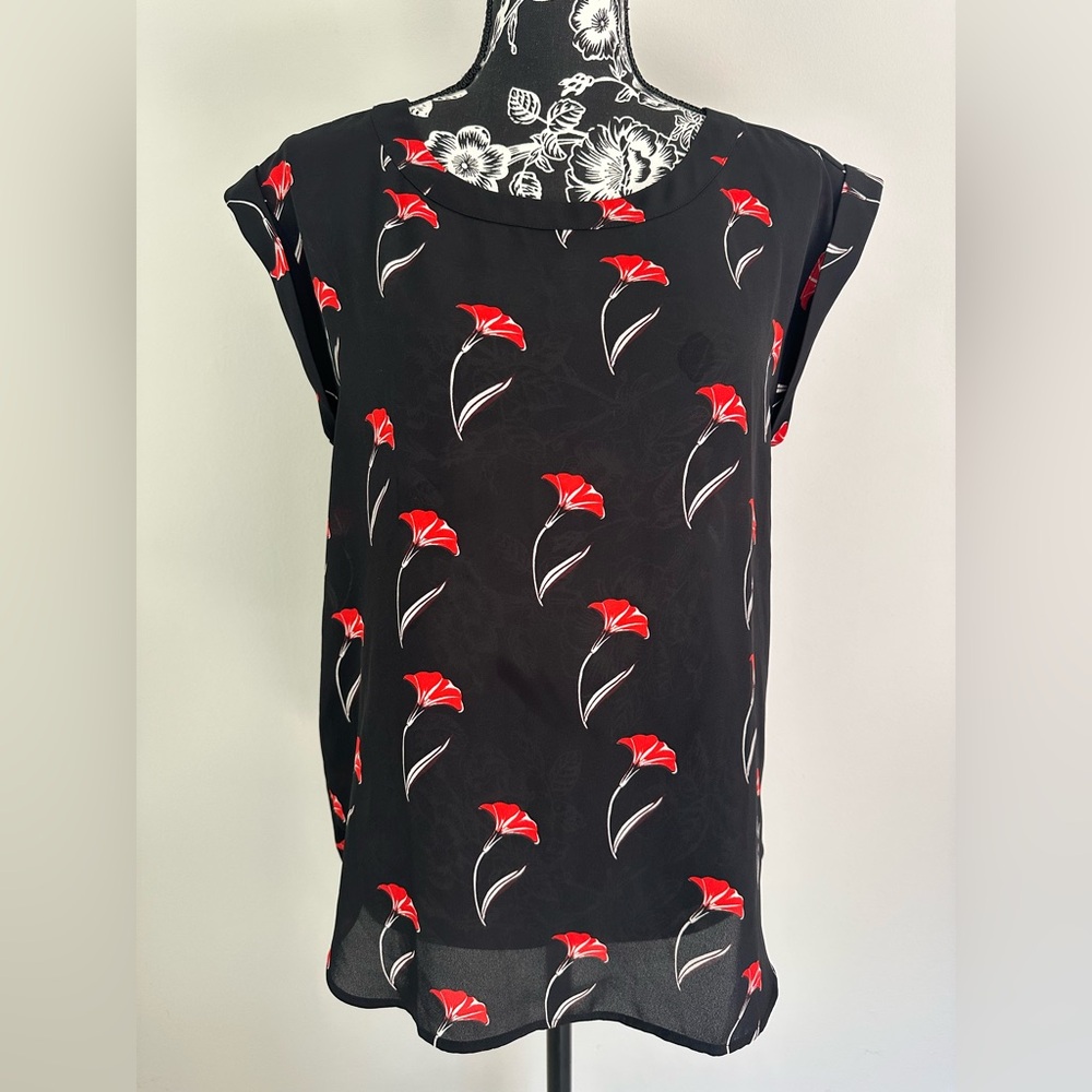 Black and red floral blouse